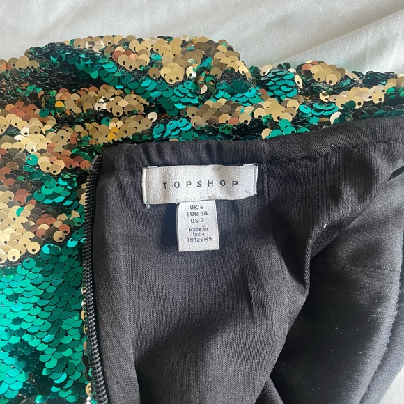 Topshop Green & Gold Sequin Skirt - Picture 3 of 3
